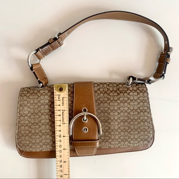 COACH Mini Signature 7075 Beige Leather Canvas Flap Shoulder Bag Authentic - Picture 5 of 16